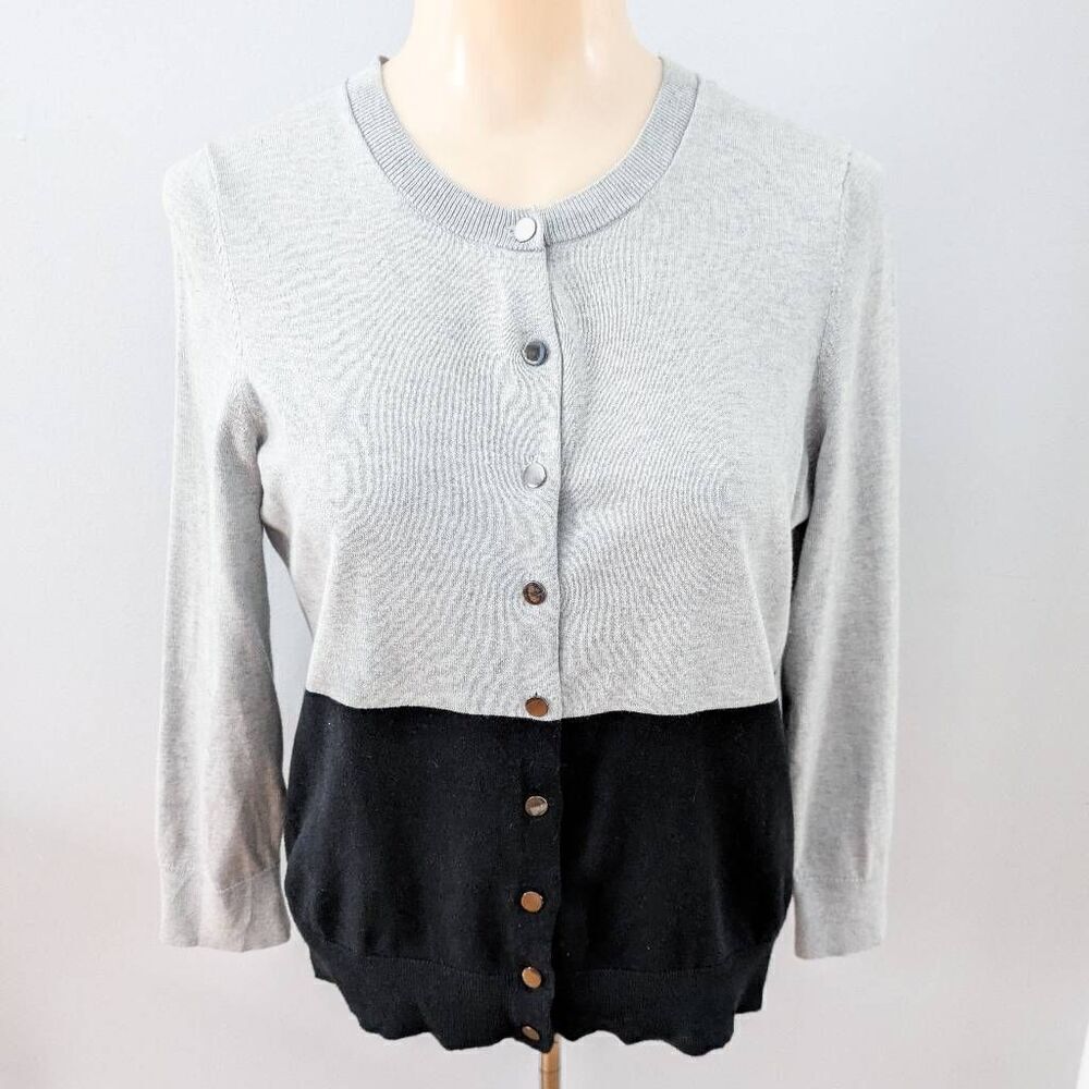 Banana Republic Silk Gray and Black Color Block Cardigan Sweater